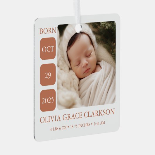 Boho Gender Neutral Baby Birth Stats Ornament (Voorkant Rechts)