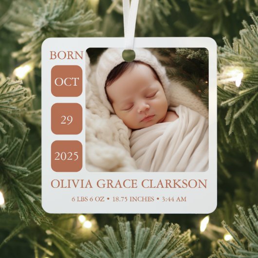Boho Gender Neutral Baby Birth Stats Ornament (Insitu)