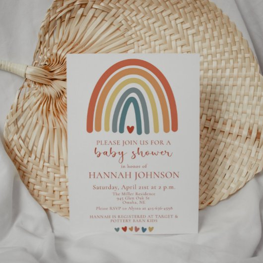 Boho Gender Neutral Rainbow Baby shower Invitation Kaart
