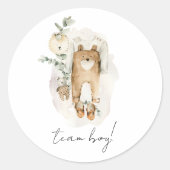 Boho Gender Onthullen Team Boy Baby shower Ronde Sticker (Voorkant)