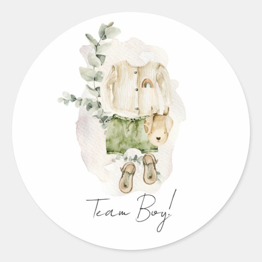 Boho Gender Onthullen Team Boy Baby shower Ronde Sticker (Voorkant)