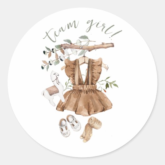 Boho Gender Onthullen Team Meisje Baby shower Ronde Sticker (Voorkant)
