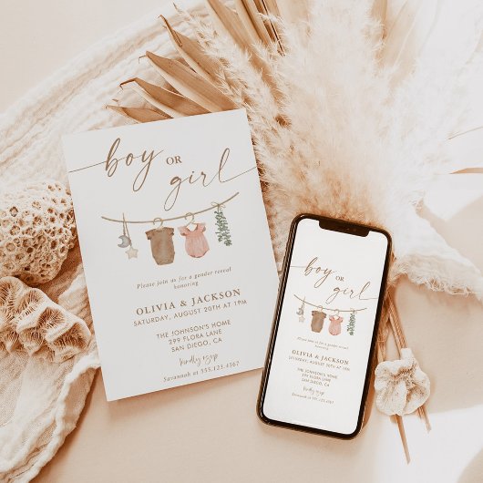 Boho Gender Onthullen Uitnodigen | Neutrale Gender Kaart