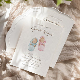 Boho Gender Reveal  Baby Shoes Invitation Kaart
