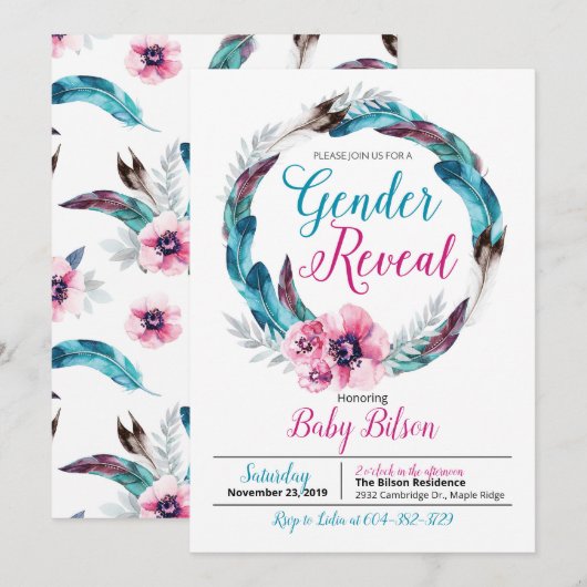 Boho Gender Vrije Uitnodiging (Voorkant / Achterkant)