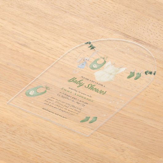 Boho Genderneutraal Baby Rustieke Douche Acryl Uitnodigingen (Laagn)