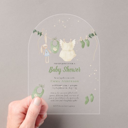 Boho Genderneutraal  Baby Rustieke Douche Acryl Uitnodigingen (Insitu (Draagbaar))