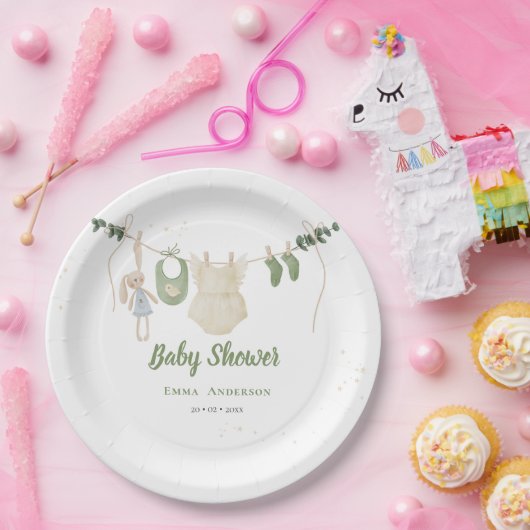 Boho Genderneutraal Baby Rustieke Douche Papieren Bordje (Feest)