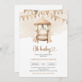 Boho genderneutraal baby wieg bruin & ivoor tan kaart (Voorkant / Achterkant)