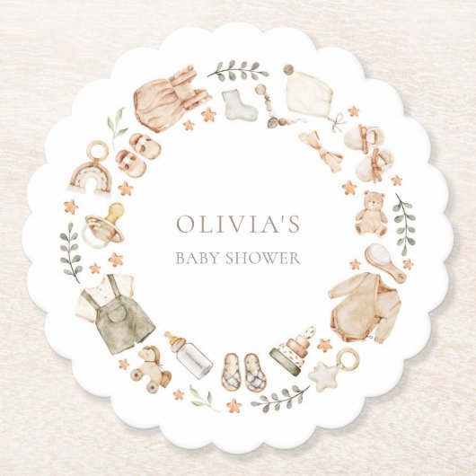 Boho Genderneutraal Babykleding Douche Kartonnen Onderzetters (Voorkant)