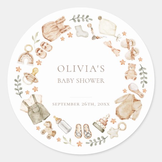 Boho Genderneutraal  Babykleding Douche Ronde Sticker (Voorkant)