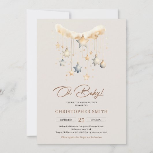 Boho genderneutraal koperen roestige baby speelgoe kaart (Voorkant)