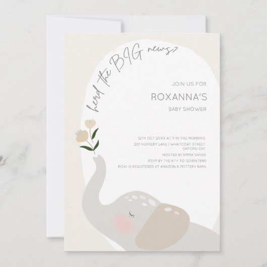 Boho Genderneutraal Olifant Baby shower Kaart (Voorkant)