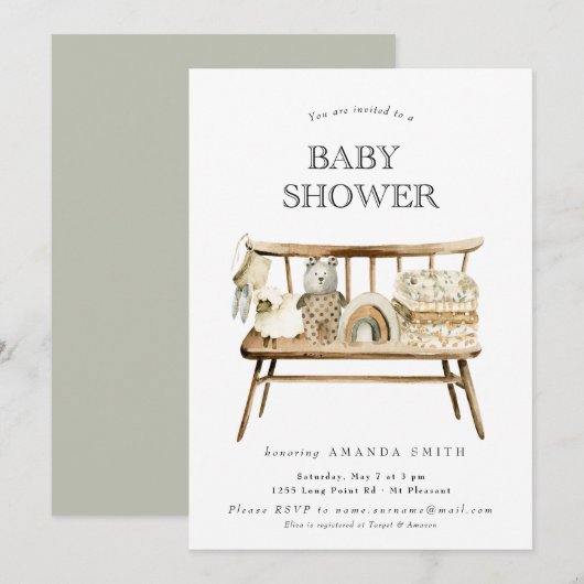 Boho Genderneutraal Sage Green Rainbow Baby shower Kaart (Voorkant / Achterkant)