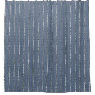 Boho geo simpele lijnen beige denimblauw rustiek douchegordijn