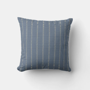Boho geo simpele lijnen beige denimblauw rustiek kussen