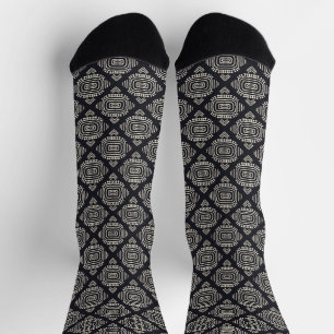 Boho Geometric Abstract Line Black en Cream Sokken
