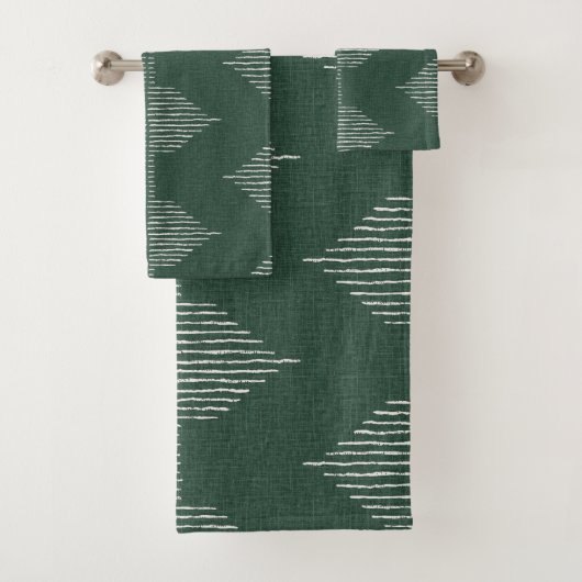 Boho Geometric Bath Towels in Emerald Green Bad Handdoek (Insitu)