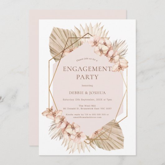 Boho Geometric Blush Floral Palm Verloving Kaart (Voorkant / Achterkant)