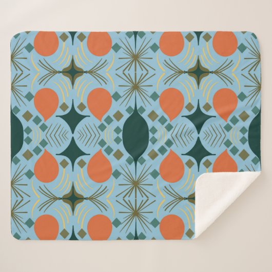 Boho Geometric Diamond Blue Sherpa Deken (Voorkant (horizontaal))