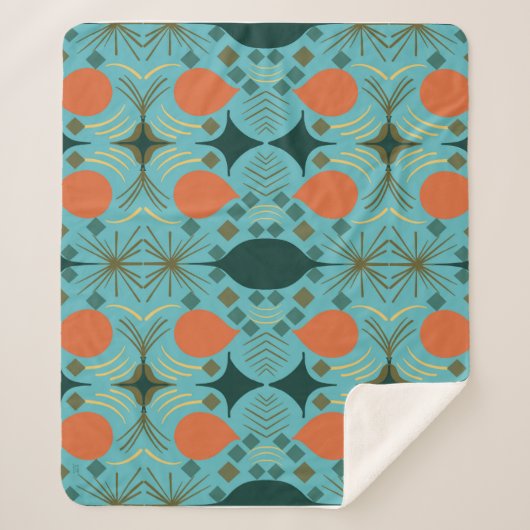 Boho Geometric Diamond Turquoise Sherpa Deken (Voorkant)