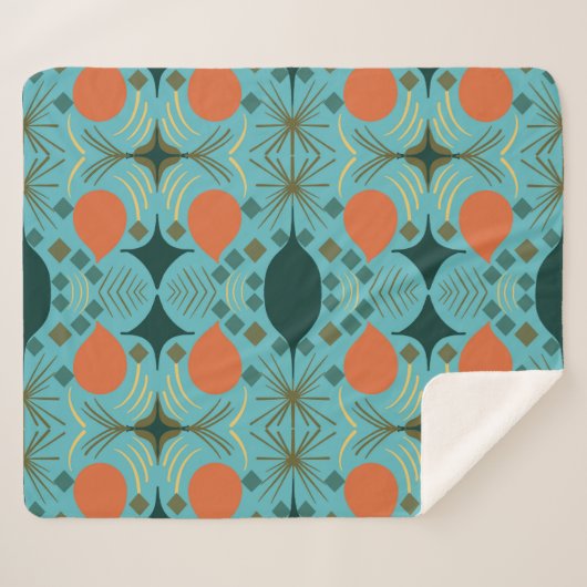 Boho Geometric Diamond Turquoise Sherpa Deken (Voorkant (horizontaal))