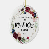 Boho Geometric First Kerstmis als Mr. en Mrs. Foto Keramisch Ornament (Rechts)