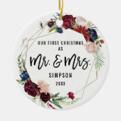 Boho Geometric First Kerstmis als Mr. en Mrs. Foto Keramisch Ornament (Voorkant)