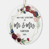 Boho Geometric First Kerstmis als Mr. en Mrs. Foto Keramisch Ornament (Links)