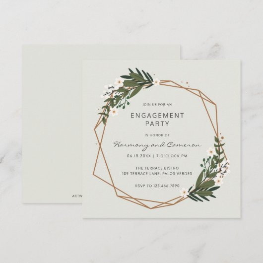 Boho Geometric Gold Greenery Entoegezegd Party Kaart (Voorkant / Achterkant)