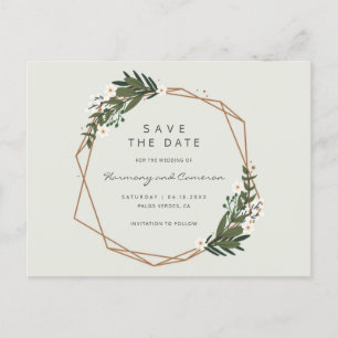 Boho Geometric Gold Lijst Greenery Save the Date Aankondigingskaart