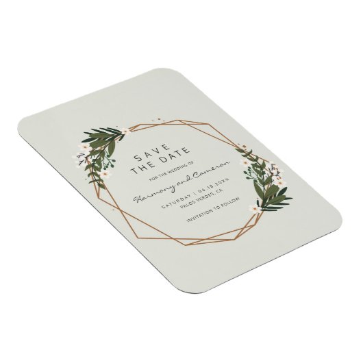 Boho Geometric Gold Lijst Greenery Save the Date Magneet (Rechterzijde)