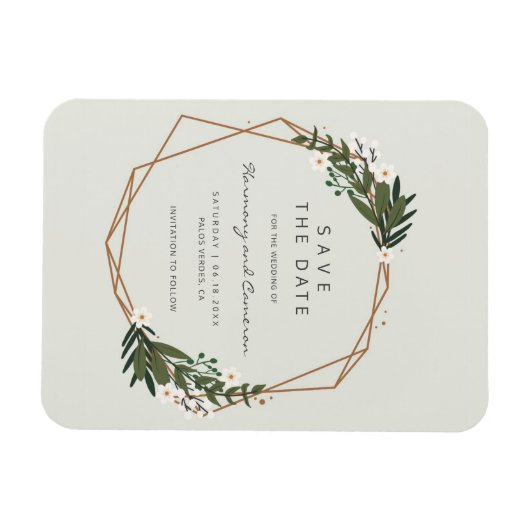 Boho Geometric Gold Lijst Greenery Save the Date Magneet (Horizontaal)