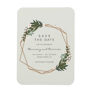 Boho Geometric Gold Lijst Greenery Save the Date Magneet