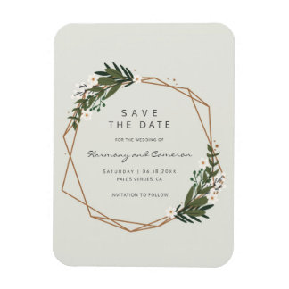 Boho Geometric Gold Lijst Greenery Save the Date Magneet