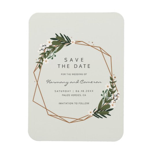 Boho Geometric Gold Lijst Greenery Save the Date Magneet (Verticaal)