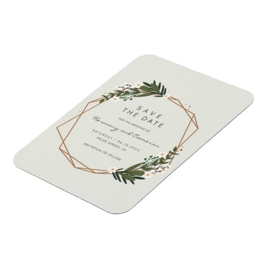 Boho Geometric Gold Lijst Greenery Save the Date Magneet (Linkerzijde)