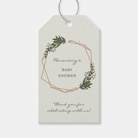 Boho Geometric Greenery Gender Neutral Baby shower Cadeaulabel (Voorkant)