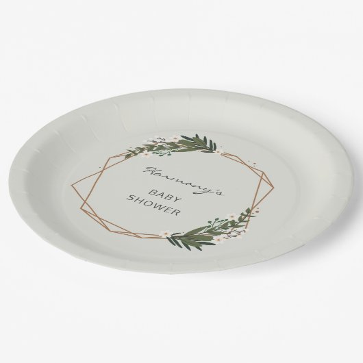 Boho Geometric Greenery Gender Neutral Baby shower Papieren Bordje (Gekanteld)
