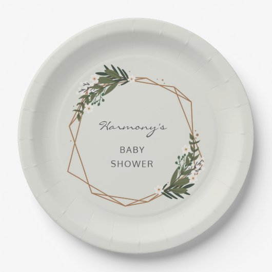 Boho Geometric Greenery Gender Neutral Baby shower Papieren Bordje (Voorkant)