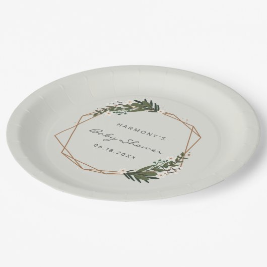Boho Geometric Greenery Gender Neutral Baby shower Papieren Bordje (Gekanteld)