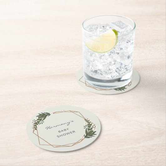 Boho Geometric Greenery Gender Neutral Baby shower Ronde Kartonnen Onderzetter (Insitu)