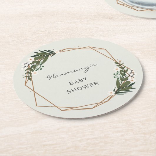 Boho Geometric Greenery Gender Neutral Baby shower Ronde Kartonnen Onderzetter (Gebogen)