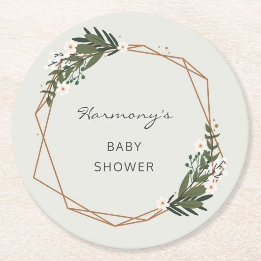 Boho Geometric Greenery Gender Neutral Baby shower Ronde Kartonnen Onderzetter (Voorkant)