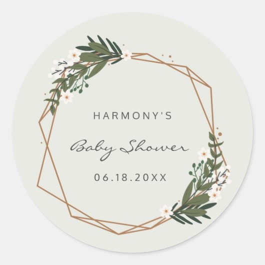 Boho Geometric Greenery Gender Neutral Baby shower Ronde Sticker (Voorkant)