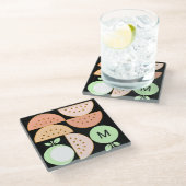 Boho Geometric Mid-Century Modern Fruit Monogram Glazen Onderzetter (Schuin)