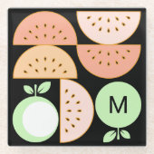 Boho Geometric Mid-Century Modern Fruit Monogram Glazen Onderzetter (Voorkant)