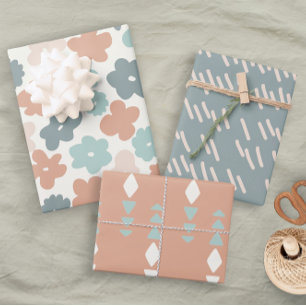 Boho Geometric Neutral Fun Floral Pastel Inpakpapier Vel