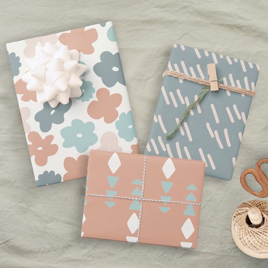Boho Geometric Neutral Fun Floral Pastel Inpakpapier Vel