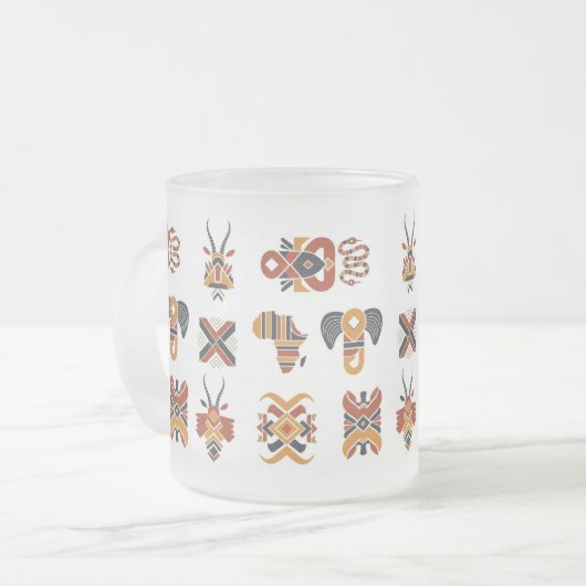 Boho Geometric Pattern Mug, Earthy Tones Cup Matglas Koffiemok (Voorkant links)